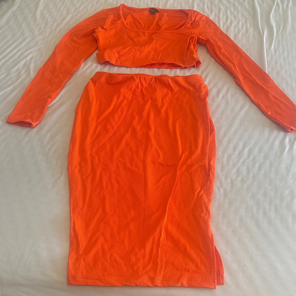SHEIN Vibrant Orange Skirt Set